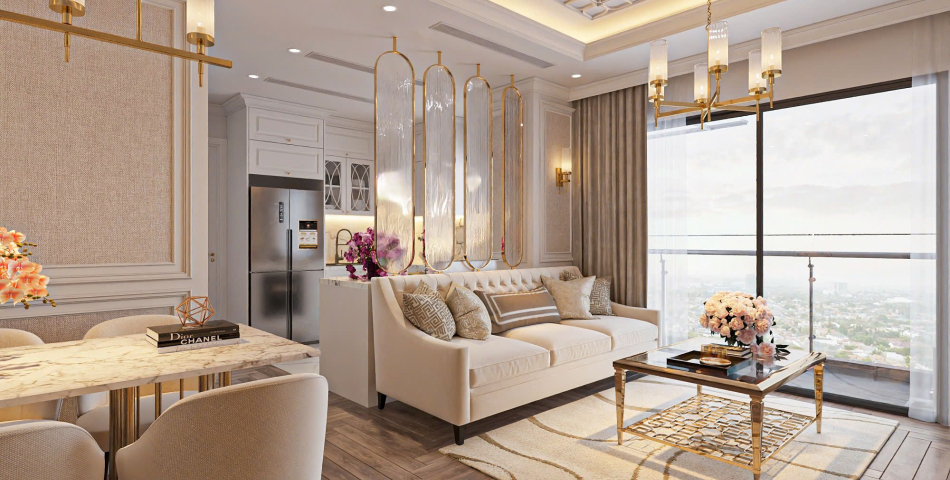 Căn hộ chung cư cao cấp, với phong cách thiết kế tân cổ điển sang trọng